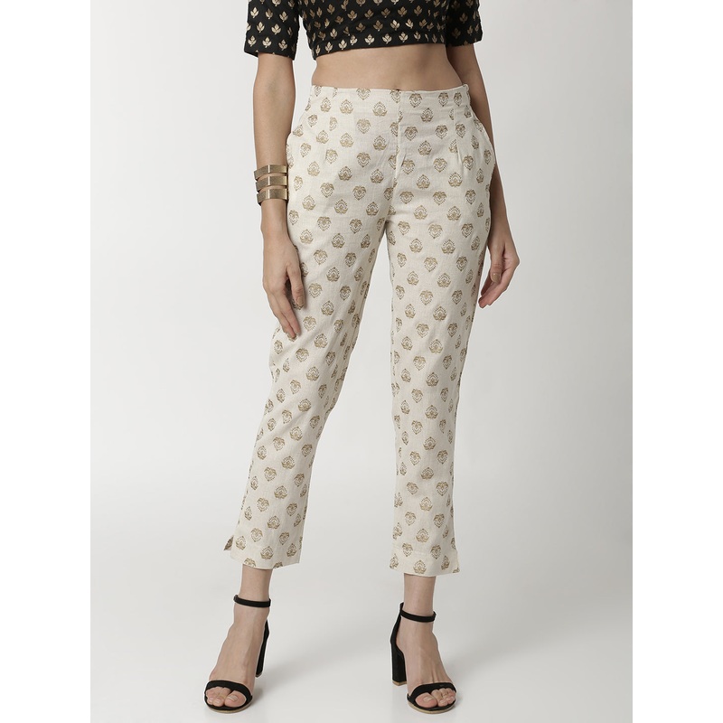 Ladies Printed Offwhite Cigarette Pant