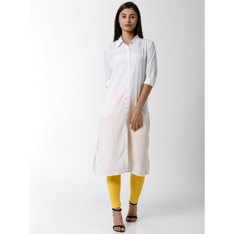 Silhouettes – Ladies White Collar Neck Slit Kurta