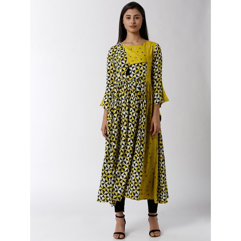 Silhouettes – Ladies Yellow Printed Round Neck Kurta