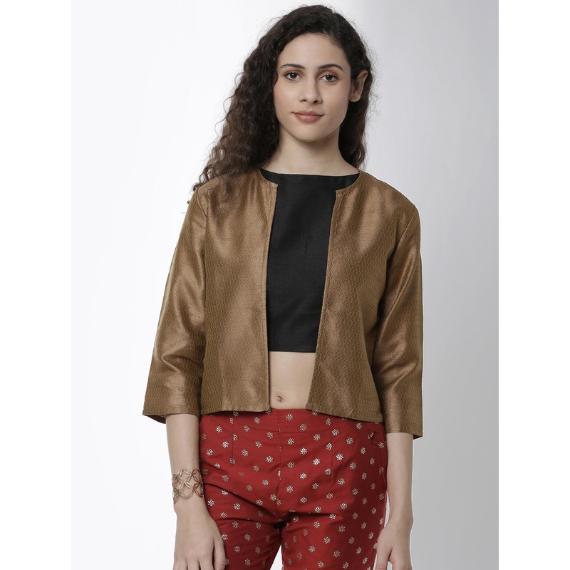Women’s 3/4th Ethinc Crop Top Jaquard Polyester Gold