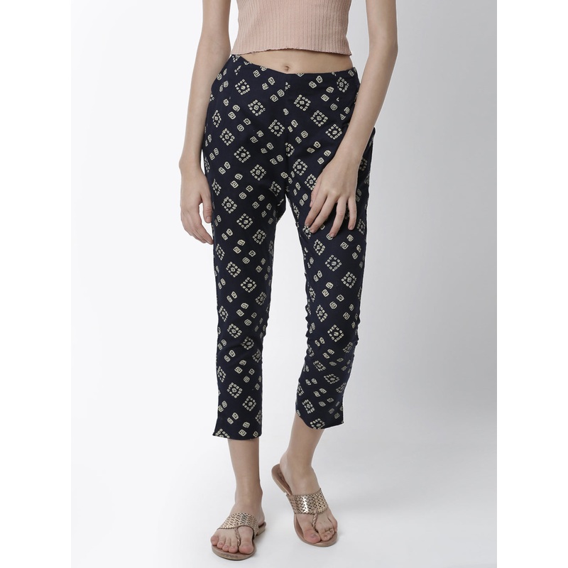 Women’s Cigarette Pant  All Over Print Cotton Navy Blue