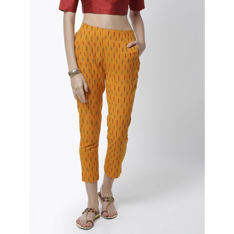 Women’s Cigarette Pant  Jaquard Cotton Mustard