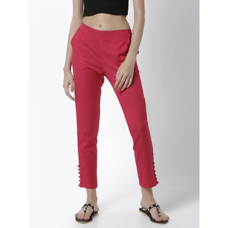 Women’s Cigarette Pant  Placement Print Cotton Fucia