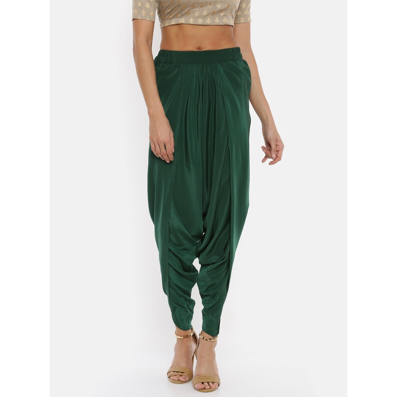 Women’s Dhoti Pant Solid Polyester Bottle Green