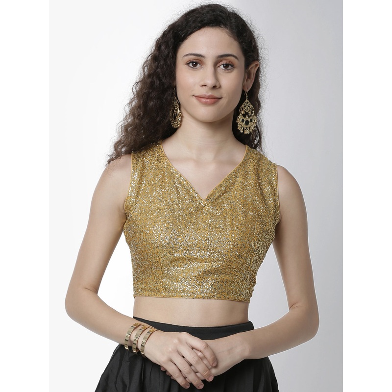 Women’s  Ethinc Crop Top Embrodry Polyester Gold