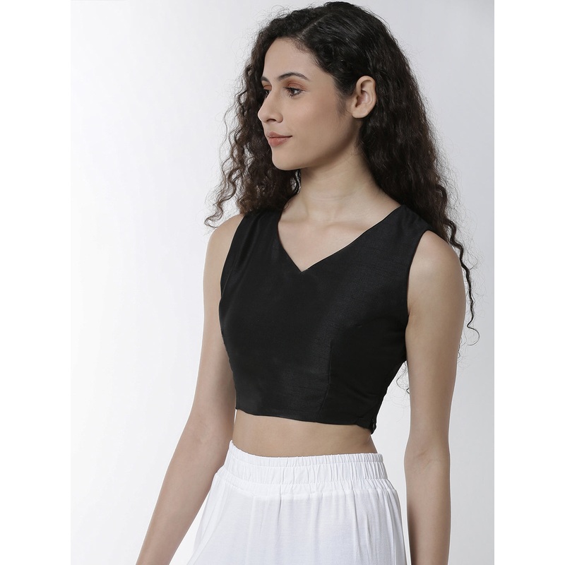 Women’s  Ethinc Crop Top Solid Polyester Black