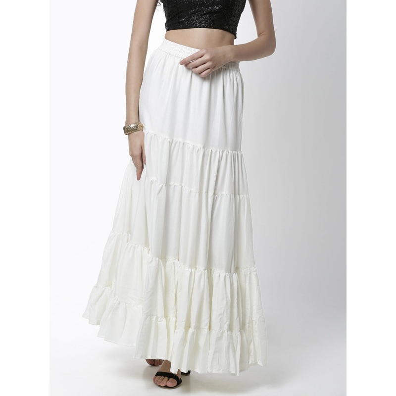 Women’s Ethnic Skirt  Solid Cotton  Offwhite