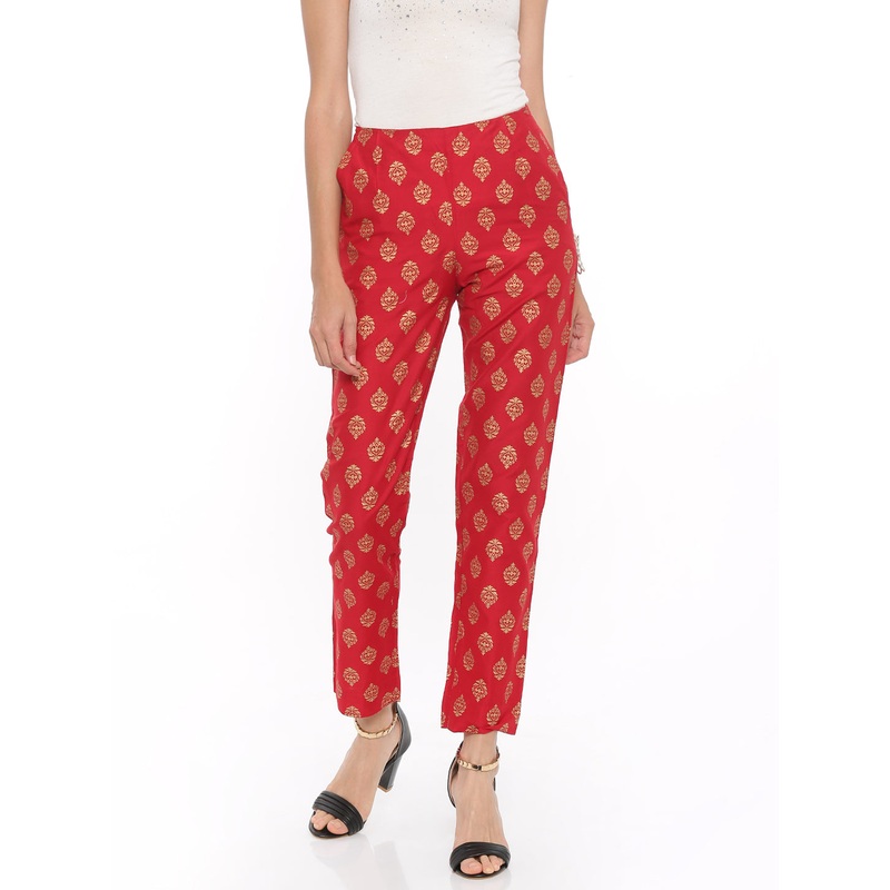 Women’s Printed Straight Pant Polyester Red