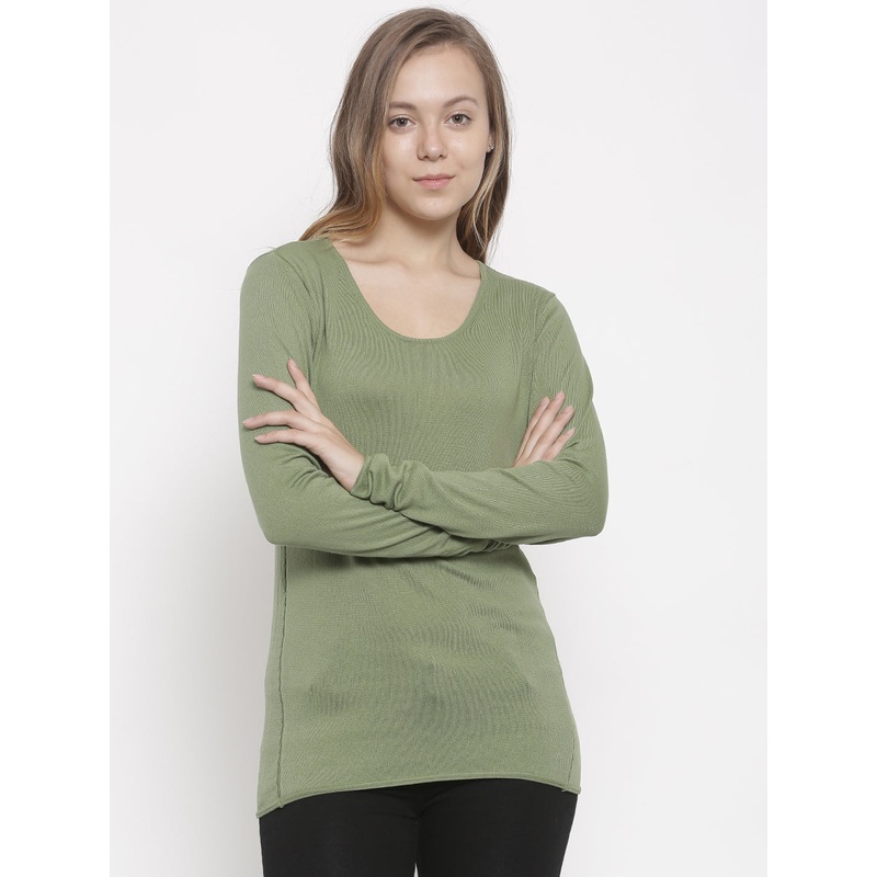 Women’s Sweater Round Neck Full Sleeve Solid Cotton Olive Green