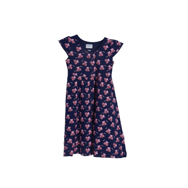 Girls Knit Printed Navy Blue Dress