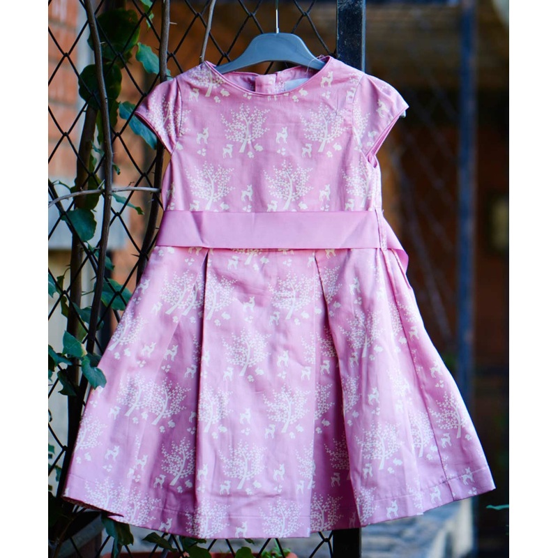 Girls Printed Fit & Flare Salmon Rose Dress