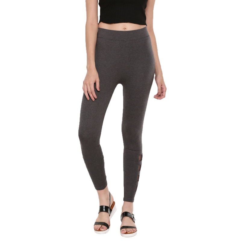 Ladies Anthra Melange Mesh Leggings