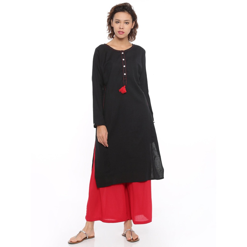 Ladies Black Kurta|Black|XXL|XL|L|M|S|LKUFSSOKU0001002