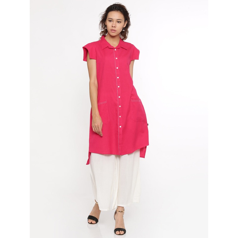 Ladies Cap Sleeve Kurti Fushcia