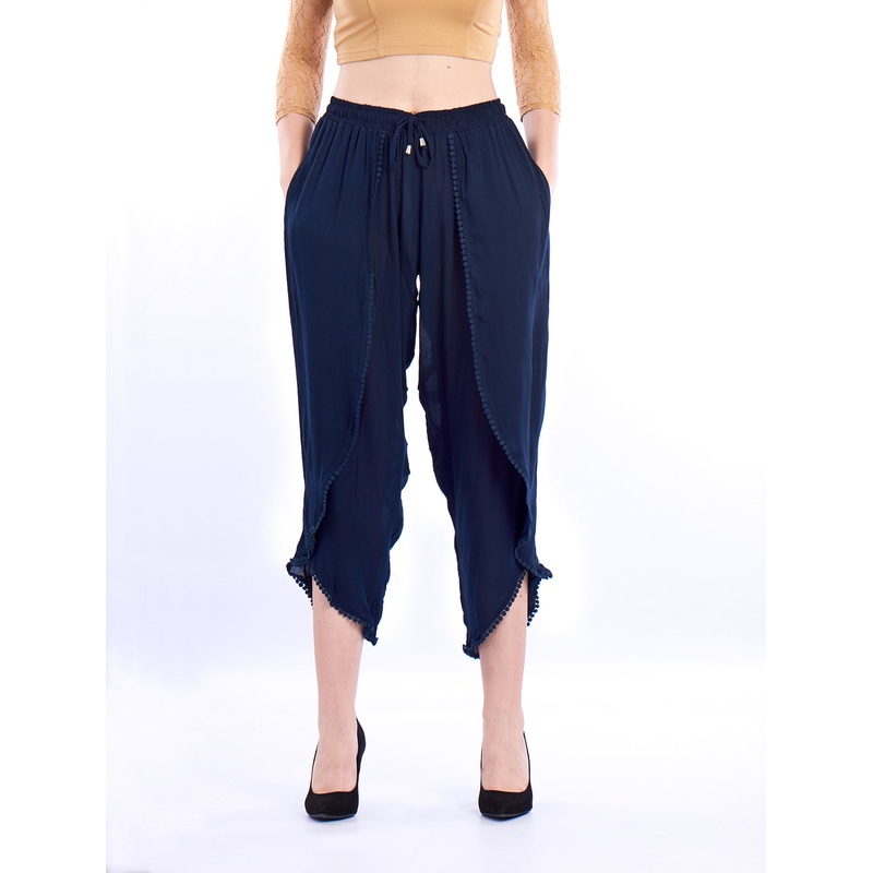 Ladies Dhoti Pant Solid Navy Blue