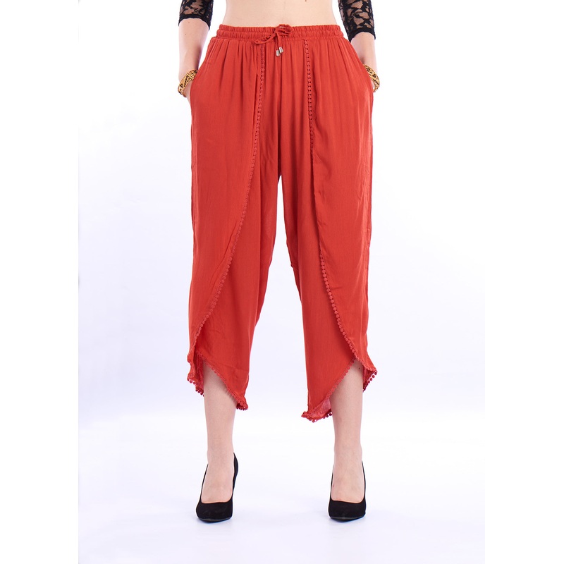 Ladies Dhoti Pant Solid Rust Orange