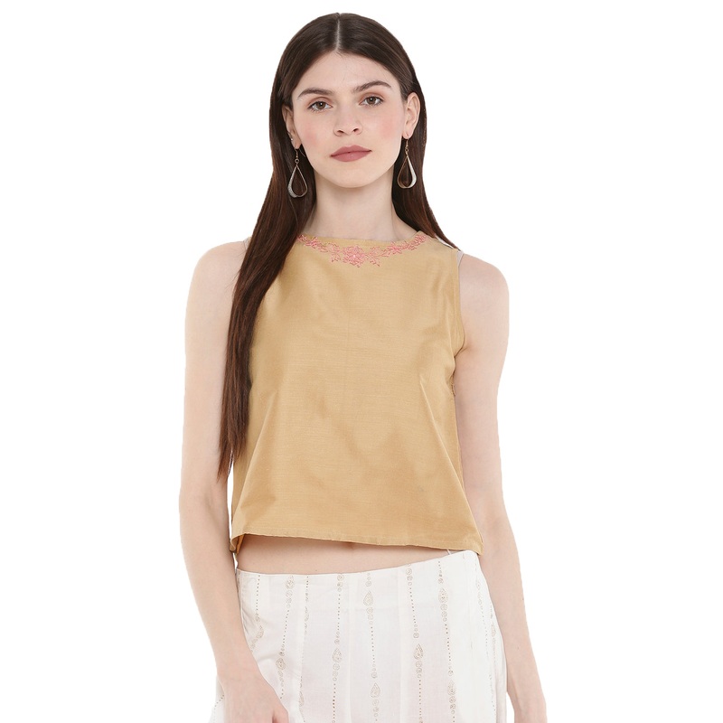 Ladies Embroidered Sleeveless Crop Top Gold
