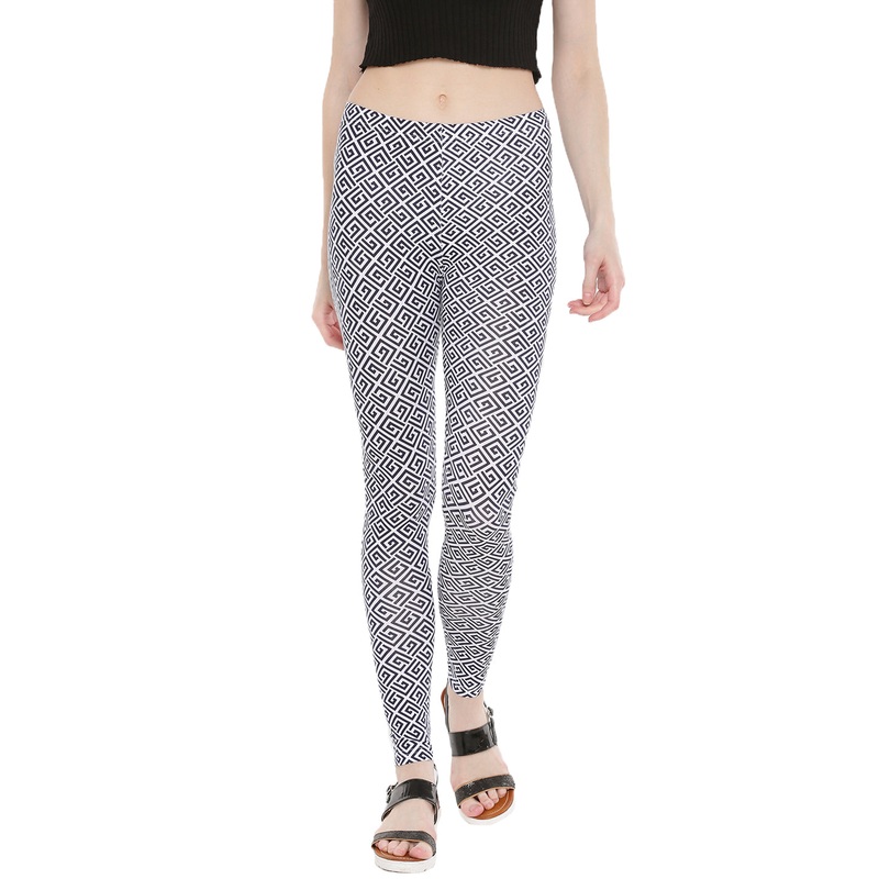 Ladies Printed Ankle Length Leggings Dark Navy Blue