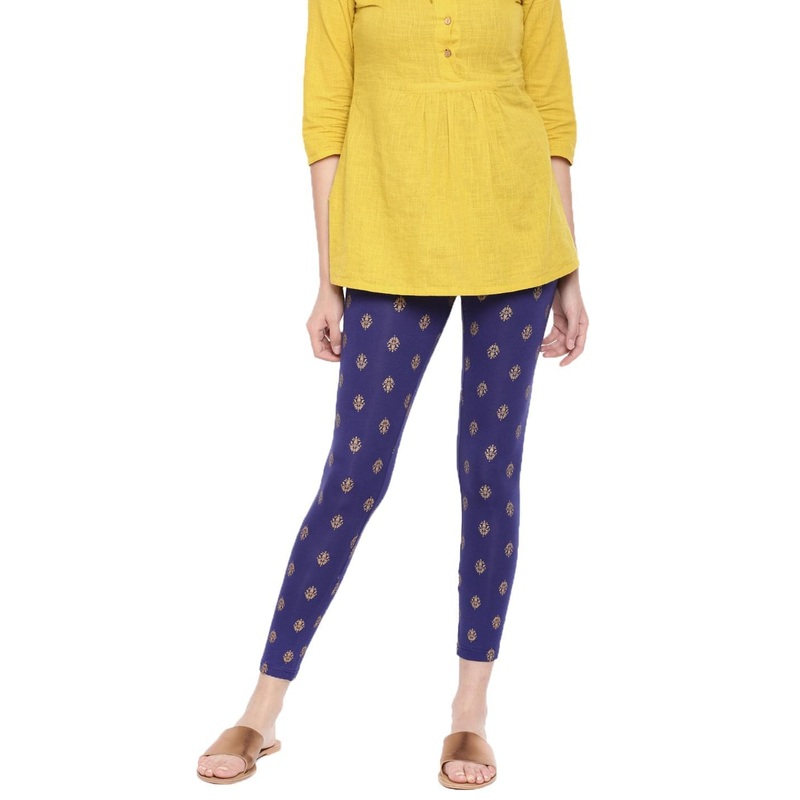 Ladies Printed Ankle Length Leggings Navy Blue