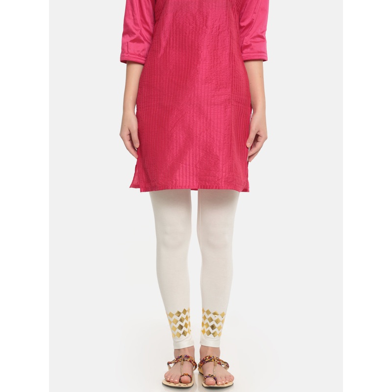 Ladies Printed Ankle Length Leggings Offwhite