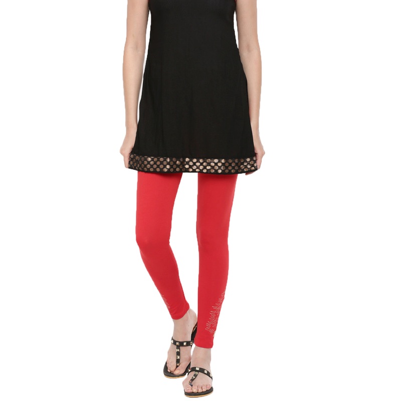 Ladies Printed Ankle Length Leggings Red