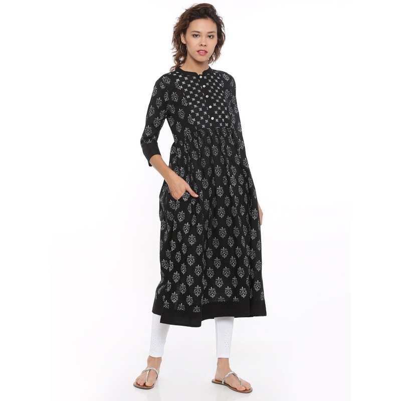 Ladies Printed Black Kurta|Black|XXL|XL|L|M|S|LKU3SAOKU0037002