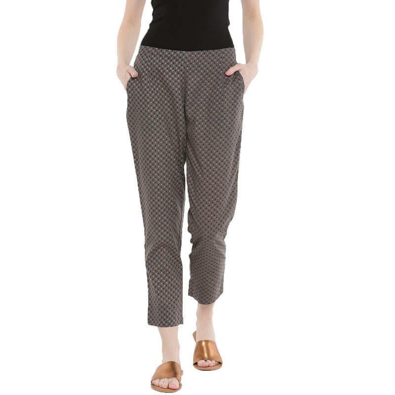 Ladies Printed Cigarette Pant Dark Grey