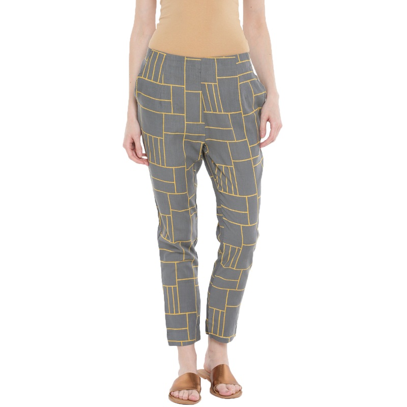 Ladies Printed Cigarette Pant Light Grey