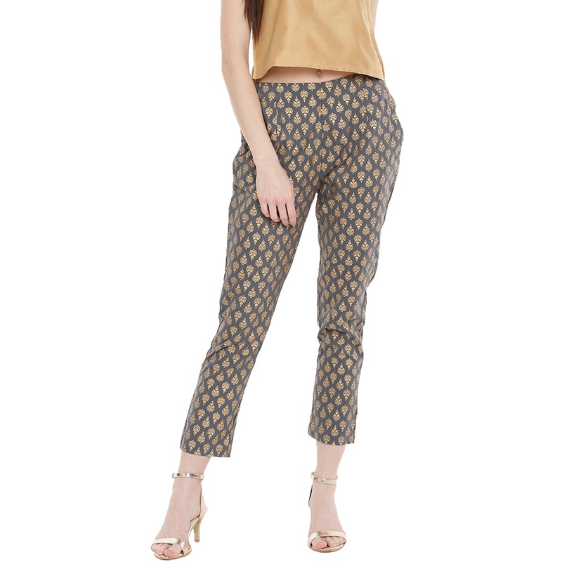 Ladies Printed Cigarette Trousers Grey