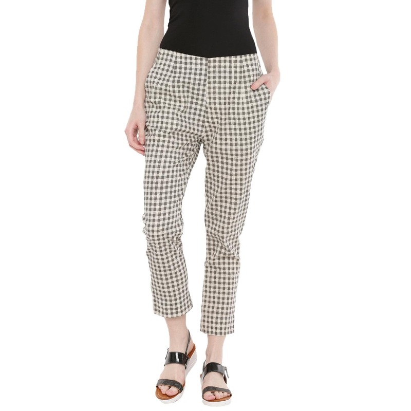 Ladies Printed Cigarette Trousers White & Grey