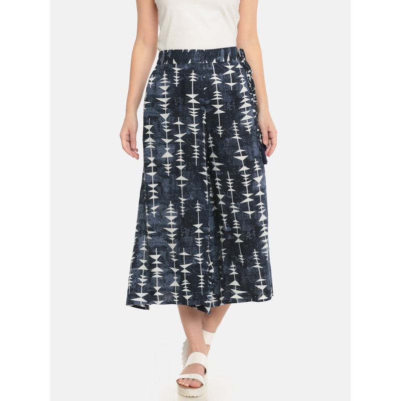 Ladies Printed Culottes Indigo Blue