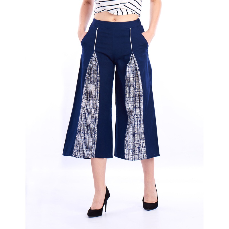 Ladies Printed Culottes Navy Blue