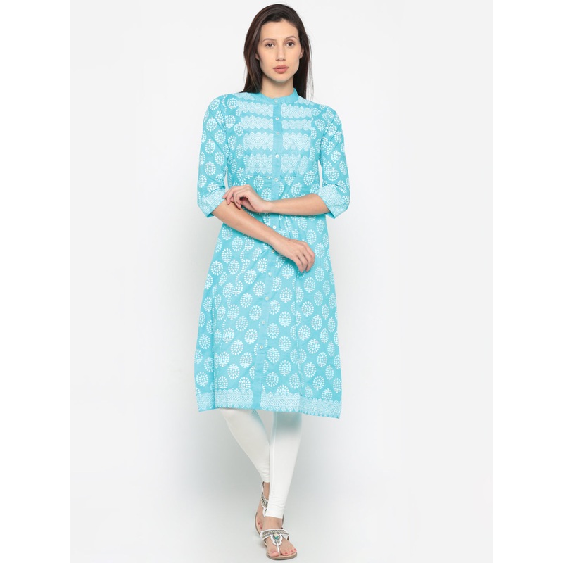 Ladies Printed Kurta Blue|Blue|XXL|XL|L|M|S|LKU3SSOKU0044013
