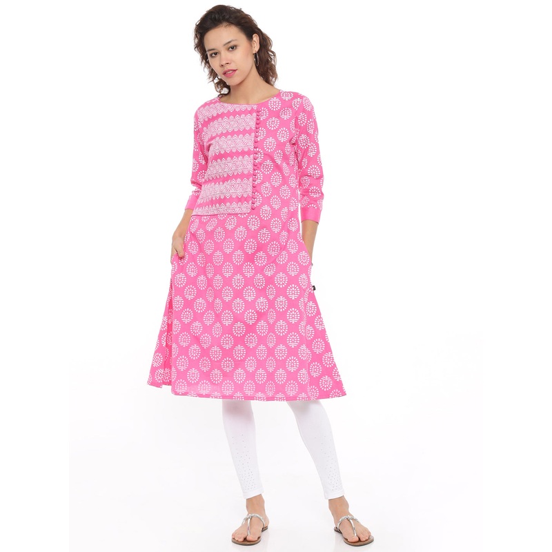 Ladies Printed Kurta Pink|Pink|XXL|XL|L|M|S|LKU3SAOKU0032053