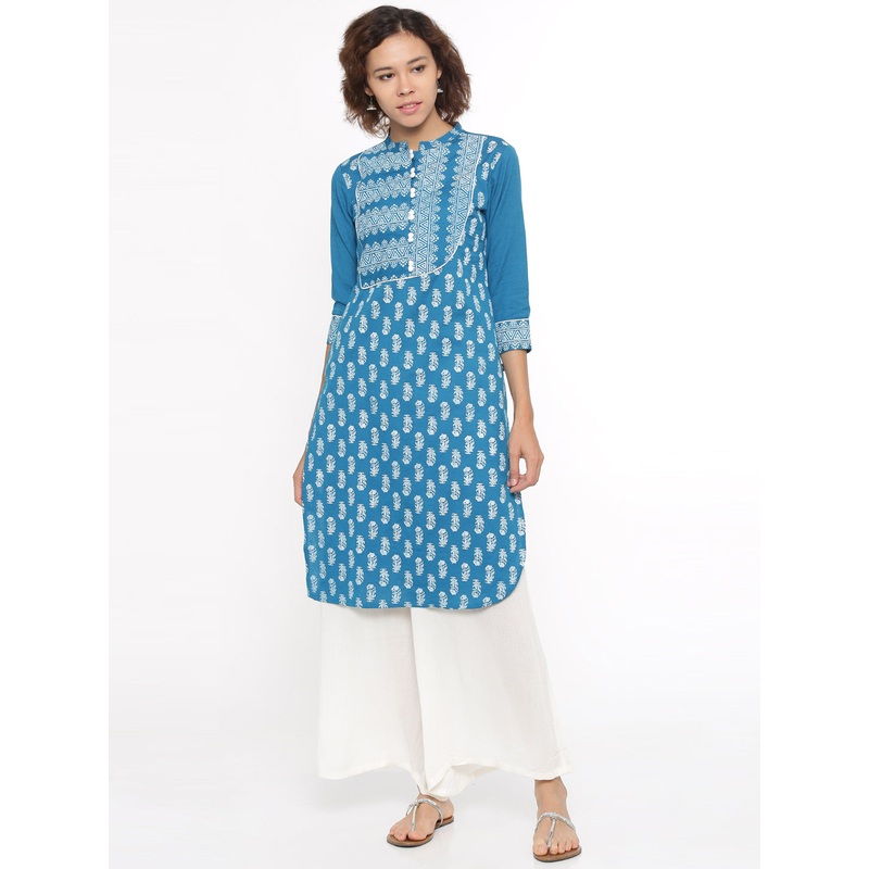 Ladies Printed Kurta Teal Green