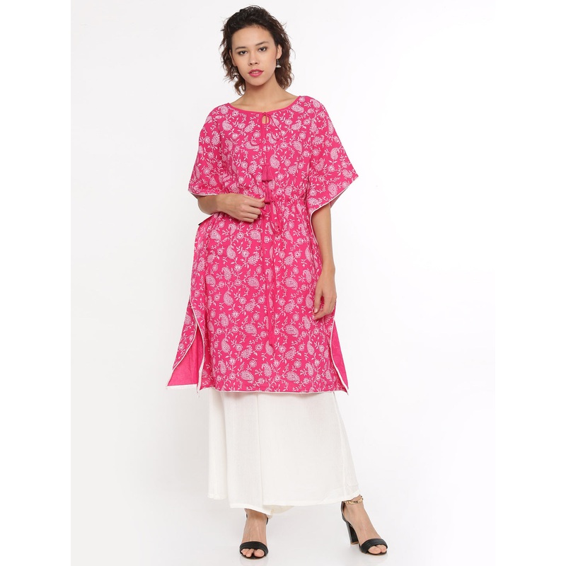 Ladies Printed Kurti Kaftan Sleeve Peach