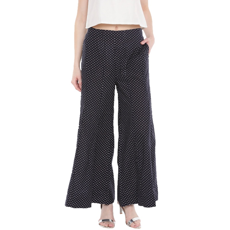 Ladies Printed Large Palazzo Dark Navy Blue