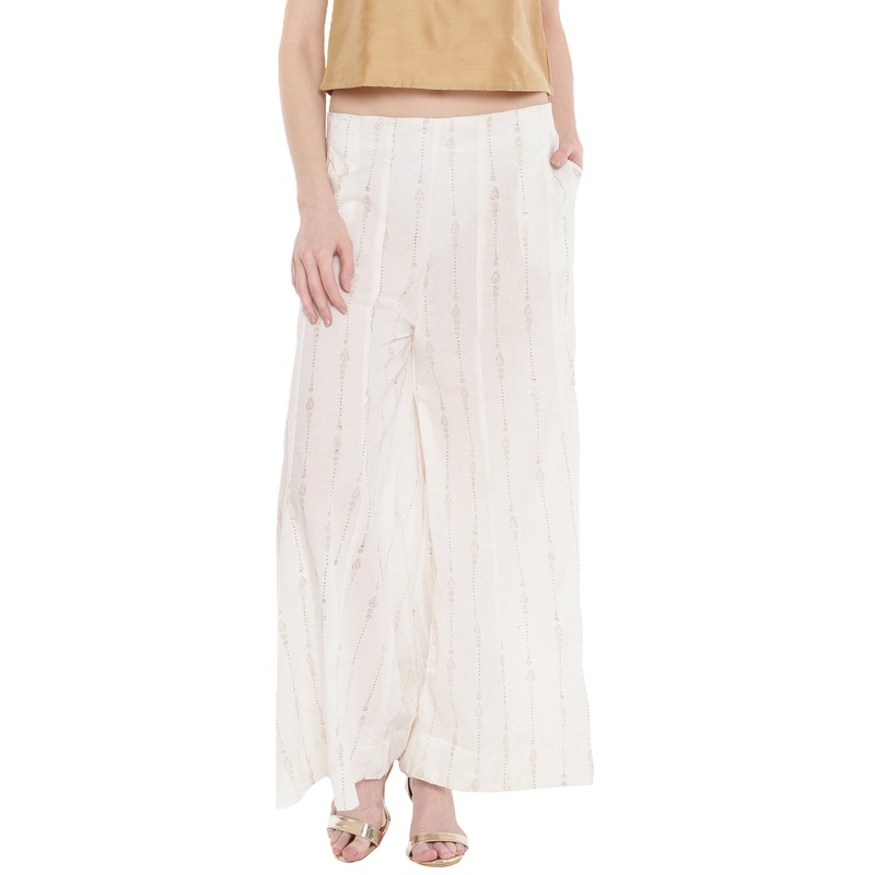 Ladies Printed Large Palazzo Offwhite