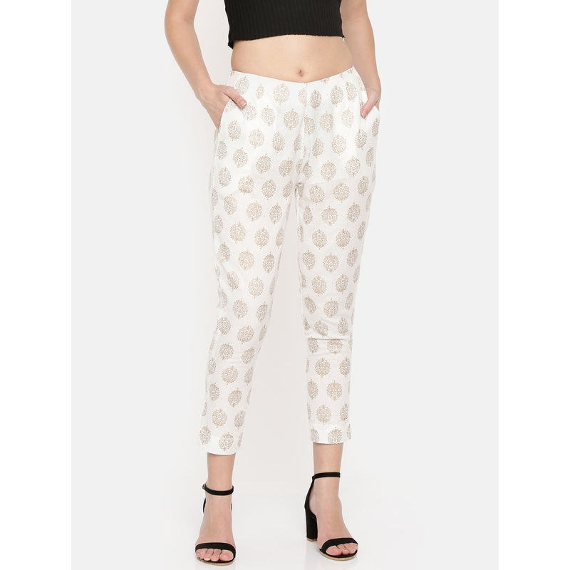 Ladies Printed Offwhite Cigarette Trousers
