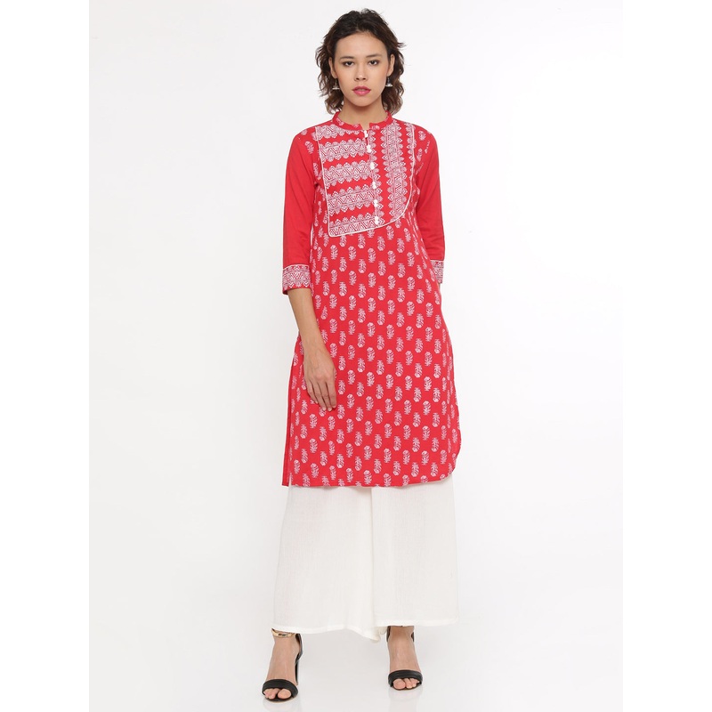 Ladies Printed Red Kurta|Red|XXL|XL|L|M|S|LKU3SAOKU0033010
