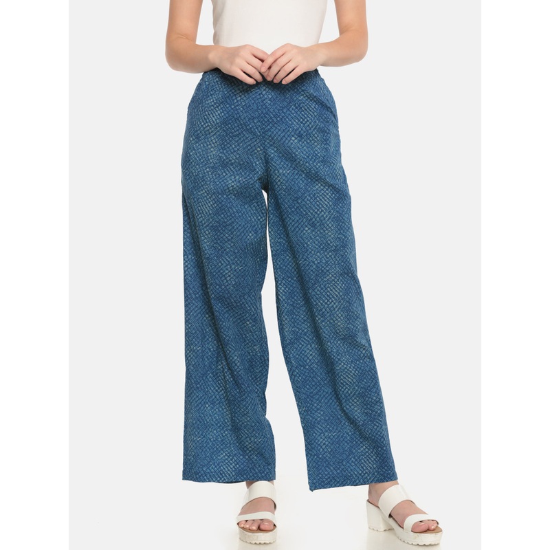 Ladies Printed Regular Palazzo Indigo Blue