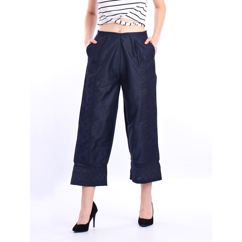 Ladies Printed Regular Palazzo Navy Blue