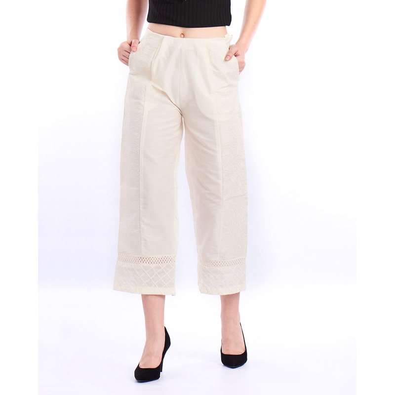 Ladies Printed Regular Palazzo Offwhite