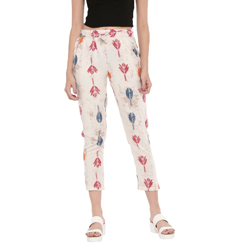 Ladies Printed Straight Pant Beige