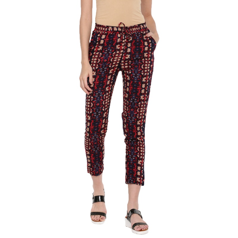 Ladies Printed Straight Pant Indigo Blue