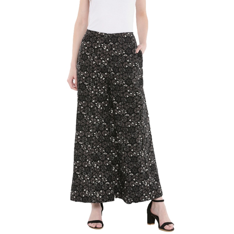 Ladies Printed Woven Palazzo Black