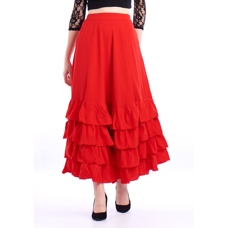 Ladies Ruffled Skirt  Solid Red