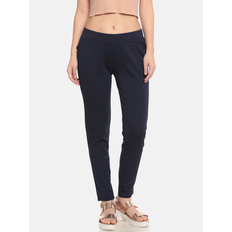 Ladies Solid Treggings Navy Blue Pant