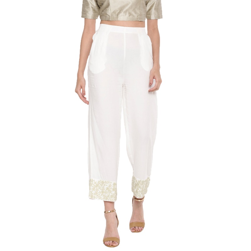 Ladies White Embroidered Palazzo