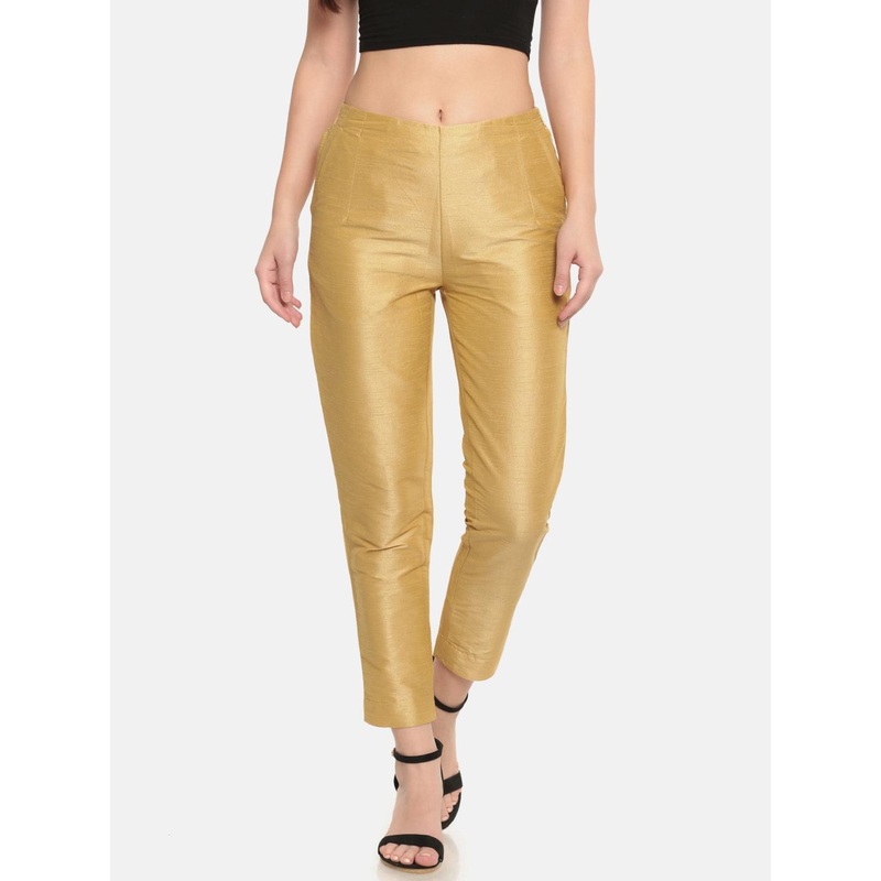 Women Gold Toned Straight Fit Trousers